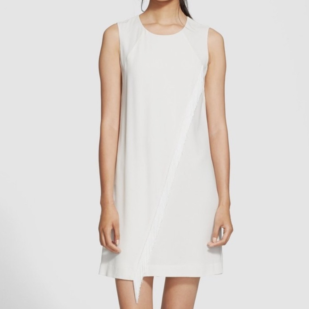 Rebecca Taylor Women 0 Ivory Lined Sleeveless Fringe Crepe Shift Dress